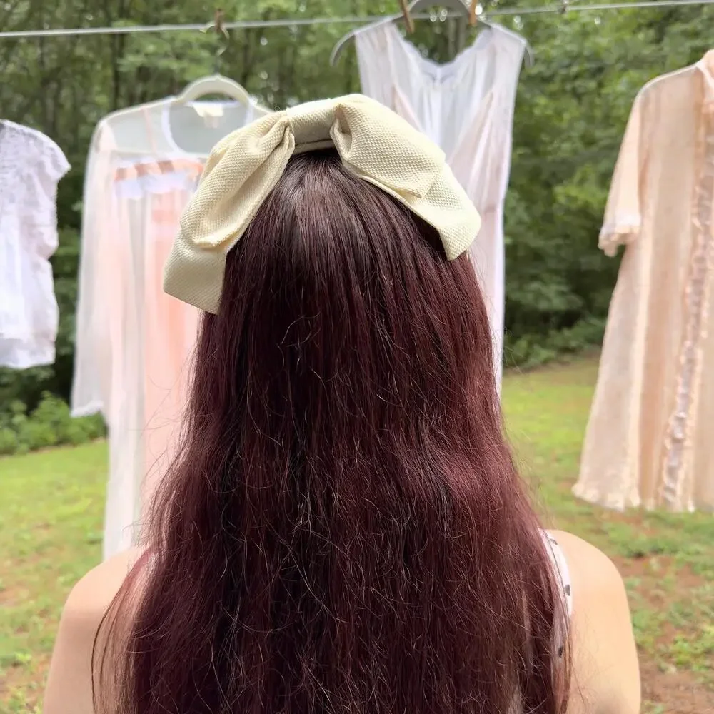 40s large cream double bow headband w/ a textured weave Women’s one size